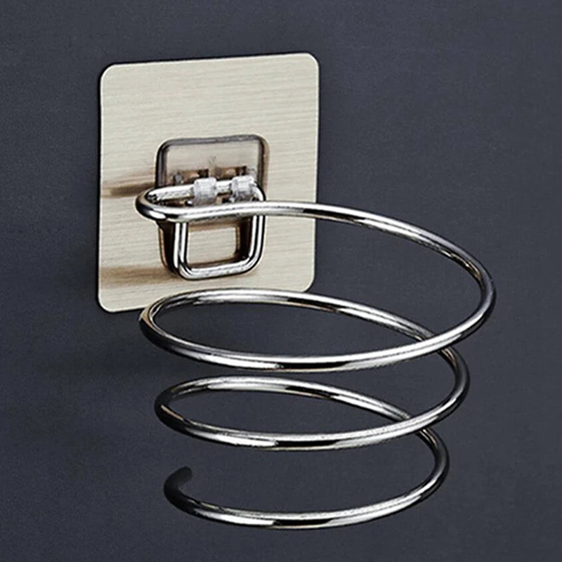 Haartrockner-Halter, Gebläse-Organizer, selbstklebend, zur Wandmontage, nagelfrei, ohne Bohren, Edelstahl-Spiralständer, Aufbewahrung für Badezimmer