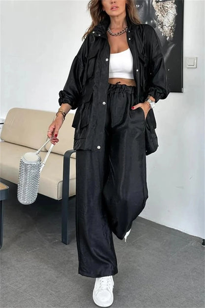 Streetwear 2 Piece Sets Women Outfit Spring Clothes Women 2025 Solid Pocket Jacket Top and Pant Sets Safari Style Tracksuits Set.