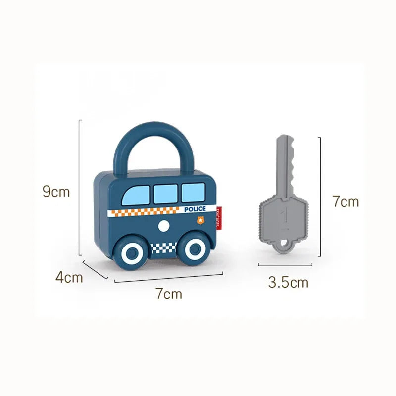 Educational Car Shaped Puzzle Matching Lock Toy with Key for Children - Intellectual Development Cognition Buckle Unlocking Game.