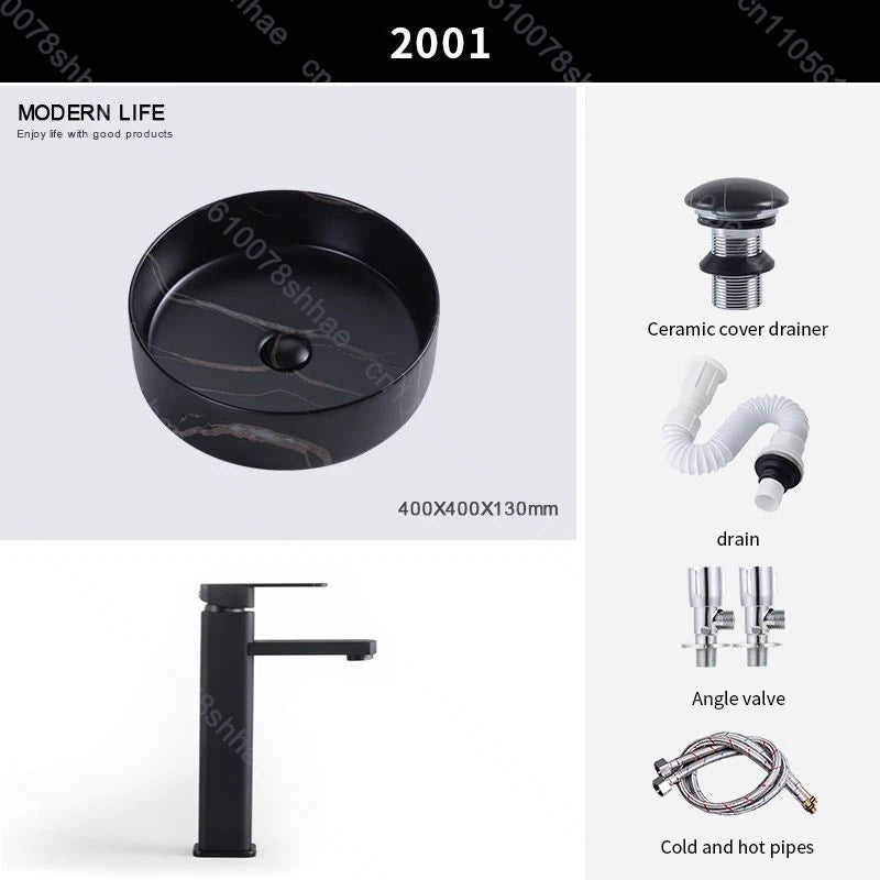 Luxuriöses Vintage-Keramikgefäßwaschbecken für Badezimmer, Waschtisch, Kunstbecken über der Theke, Waschbecken mit Abflusszubehör, Arbeitsplatte