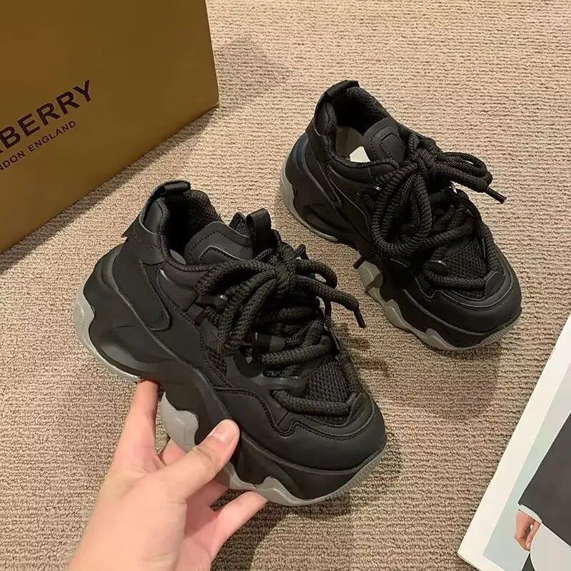 Women Chunky Platform Sneakers Women Autumn Fashion Breathable Mesh Sport Casual Sneakers Female Thick Bottom Vulcanized Shoes.