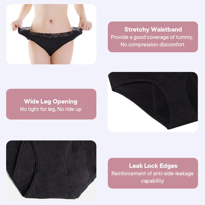 Mid-Waist Period Underwear for Women 4-Layer Anti-Leakage Super Absorbent Menstrual Panties for Daily Use Sports.