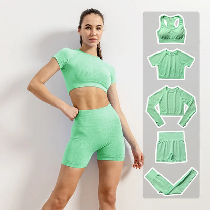 Women Vital Seamless Yoga Fitness Clothing Set High Waist Gym Leggings Crop Tops Sports Tracksuit Plush Up Sports Outfits