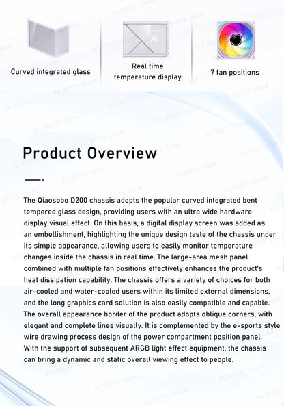 JONSBO D200 MATX Case (Column-Free Curved Sea View/240 Radiator/ATX Power Supply/Digital Display/Type-C Gen2 10Gbps+).