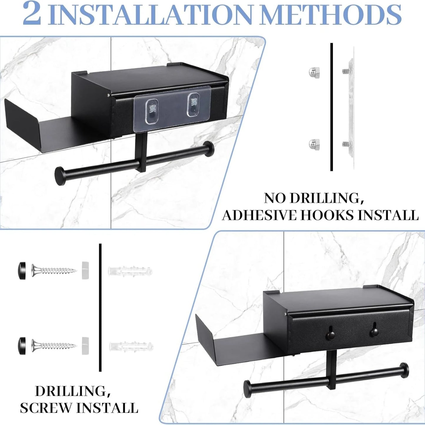 Toilettenpapierhalter mit Ablage  Papierbox aus Edelstahl  Wandmontierter Wischtuchhalter für Badezimmer  Spülbarer Aufbewahrungshalter für Feuchttücher