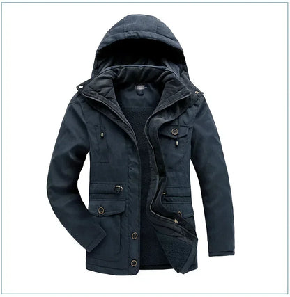Men's Jacket WINTER USA SIZE Large SIZE Lamb Fleece JACKETS Hooded Cotton Thickened Multi Pocket Casual Mid length Coat