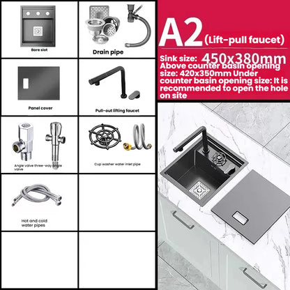 Household Small Hidden Kitchen Sink Stainless Steel Bar Wash Vegetable Basin With Cover Plate and Cup Washer Mini Single Slot