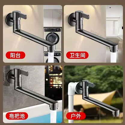 Wall-mounted Faucet Mop Pool Tap Single Hole Faucet Brass 360º Free Spin Single Cold Faucet Kitchen Sink Faucet