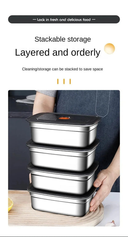 Stainless Steel Camping Lunch Box Sealed Leak-proof Bento Box Microwave Suitable Large Capacity Refrigerator Freezer Storage Box.