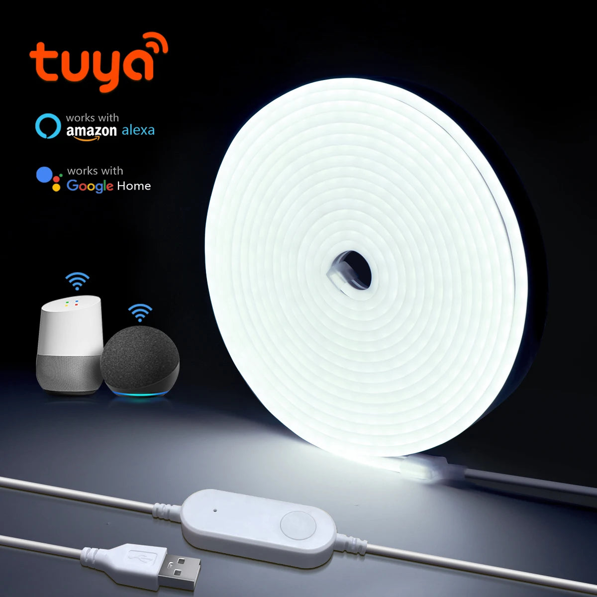DC 5V USB Neon Light LED Strip Tuya Smart Life Wifi App Control Neon Tube Tape Garden Xmas DecorWork with Alexa,Google Home.