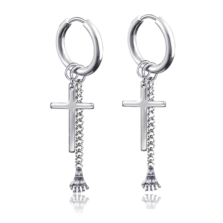 Long Hanging Crosses Leaves Pendants Hoops Woman Earrings Man Vintage Stainless steel Hip Hop Ear Piercing Jewelry Accessories.