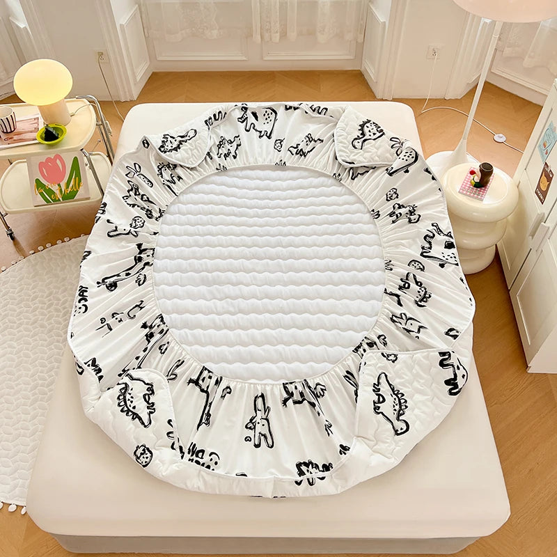 Quilted Mattress Cover For Kids Single/Double Size Rabbit Printing cubre colchón 200X220cm Anti-Mite 매트리스커버 Queen/King Size 매트리스