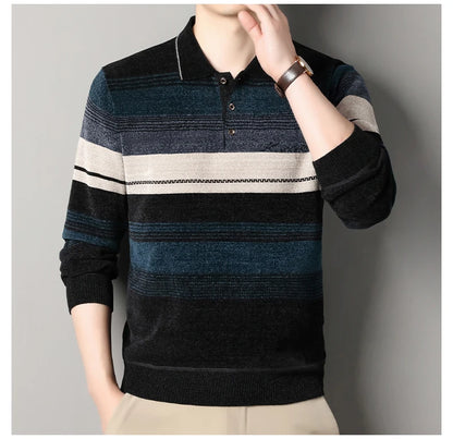 Men's Lapel Knit Pullover Sweater Autumn Winter Thick Warm Tops Casual Polo Collar T-shirt Knitting Polo Sweaters.