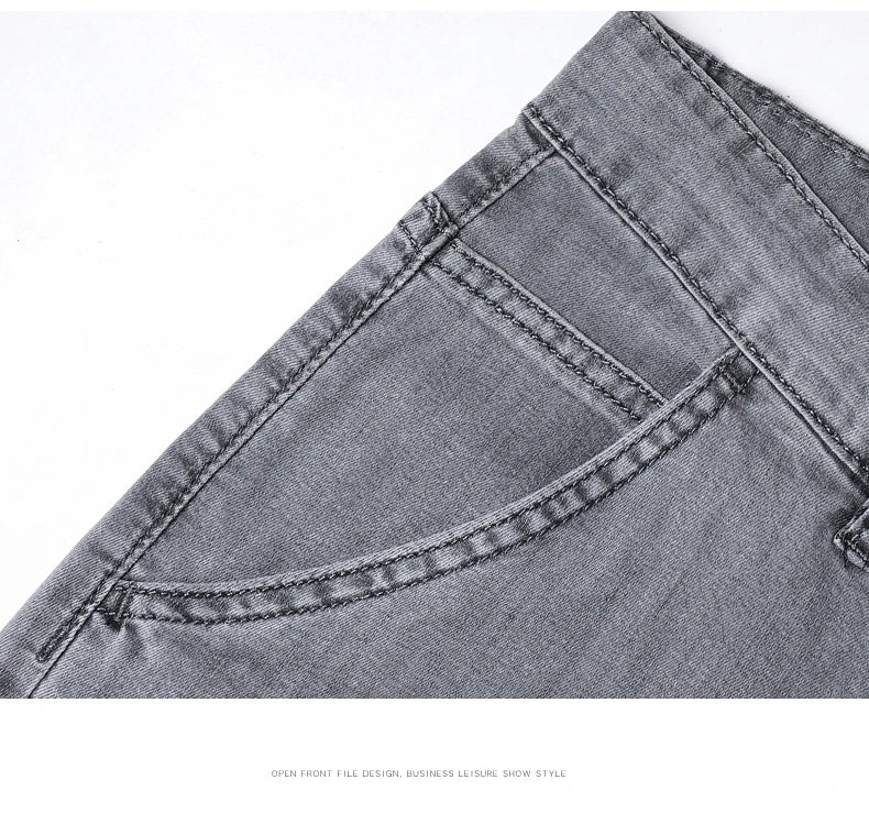 Summer Thin Men's Loose Straight Jeans Lyocell Soft Drape Business Casual Trousers Classic Smoke Gray Brand Ice Silk Pants