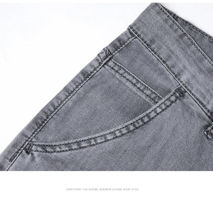 Summer Thin Men's Loose Straight Jeans Lyocell Soft Drape Business Casual Trousers Classic Smoke Gray Brand Ice Silk Pants