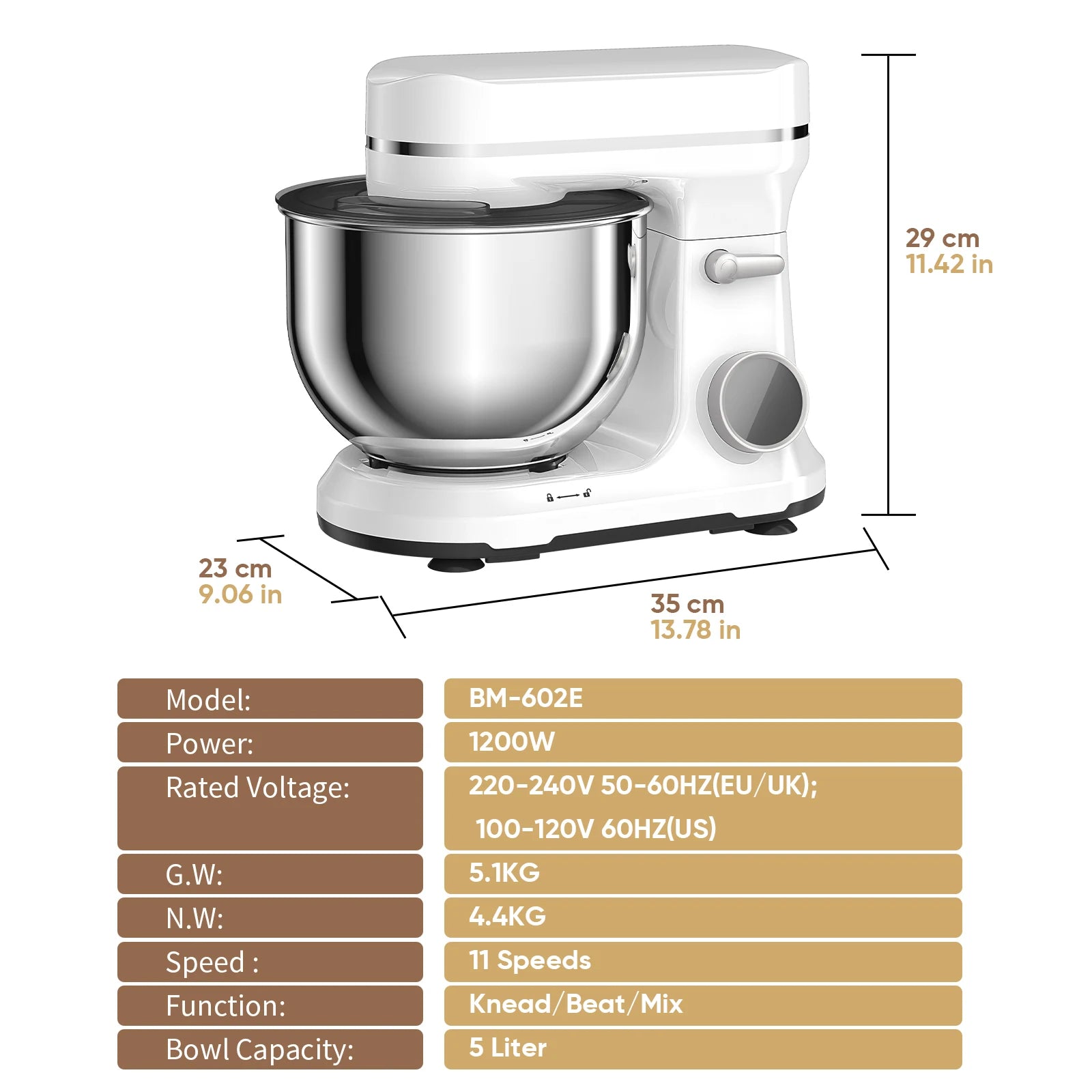 5L Kitchen Stand Mixer, 1200W 11-Speeds DC Motor, Digital OLED Screen, Electric Food Mixer with Dough Hook, Whisk.