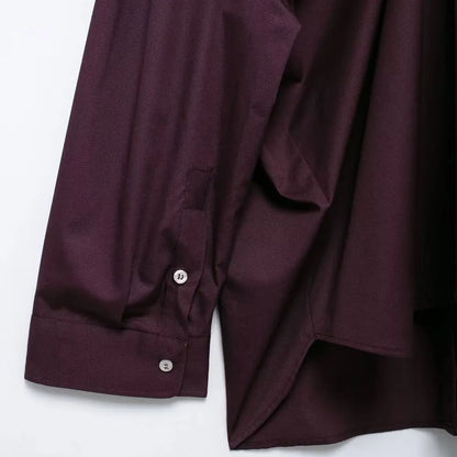 Oversized Pleated Back Shirts for Women, Long Sleeve, Button-up, Female Blouses, Chic Tops, Fashion.