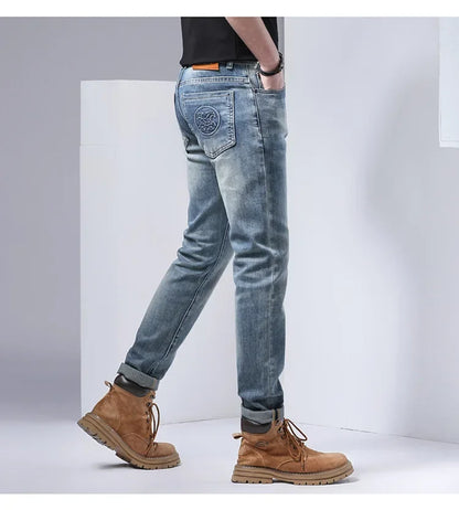 2024 Men's Fashionable Simple Stretch Slim Fit Denim Trousers European Style High Quality Casual Export Men Pants.