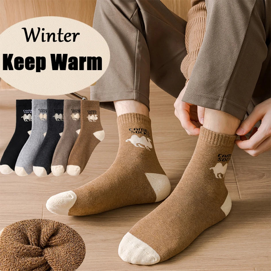 5 Pairs Men Thicken Warm Socks High Quality Casual Comfortable Soft Against Cold Snow Winter Middle Tube Women Male's Sock.