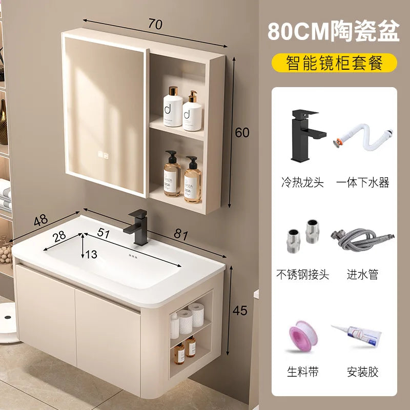 Space Badezimmerschrank aus Aluminium mit Wabenbogen und Seitenschrank, Waschbecken-Kombination, WC-Waschbecken, integrierte Keramik