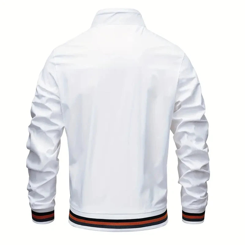 New Autumn and Winter Men's Windproof Stand Up Collar Jacket, Men's Stand Up Collar Striped Collar Casual Top No Velvet Sports F.