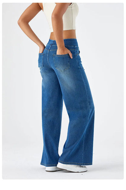 Women's New Large Size Denim Wide-Legged Trousers American High-Waisted Thin Straight Loose Casual Trousers Casual Jeans
