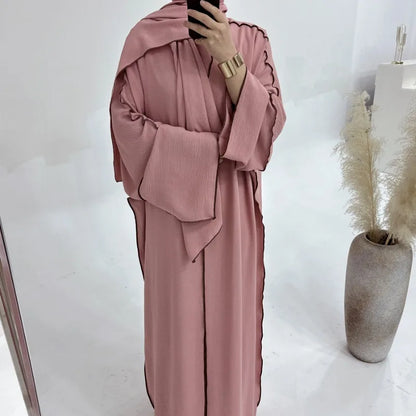 Muslim Abaya3 Pieces Dress for Women Arab Plain Hijab Ramadan Islamic