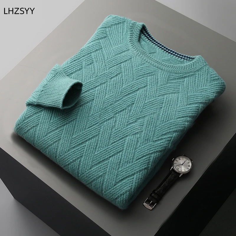 LHZSYY Men' New 100%Cashmere Sweater Winter O-Neck Mat Pullovers Long Sleeve Loose Plus Size Base Shirt Thicken Casual Knit Tops.