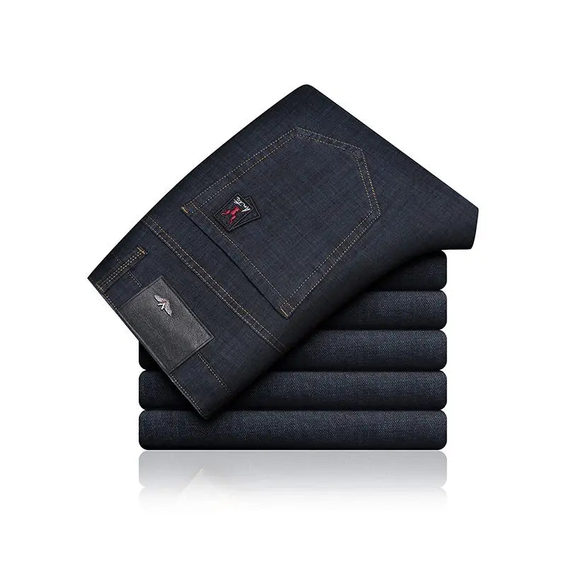 Classic Straight Men's Jeans Fitted Comfortable Elastic Business Casual Denim Pants Korean Fashion  Autumn Casual Trousers.