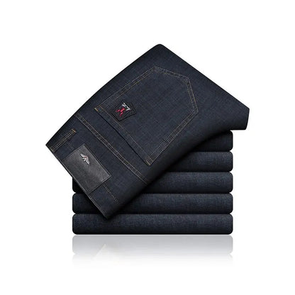 Classic Straight Men's Jeans Fitted Comfortable Elastic Business Casual Denim Pants Korean Fashion  Autumn Casual Trousers.