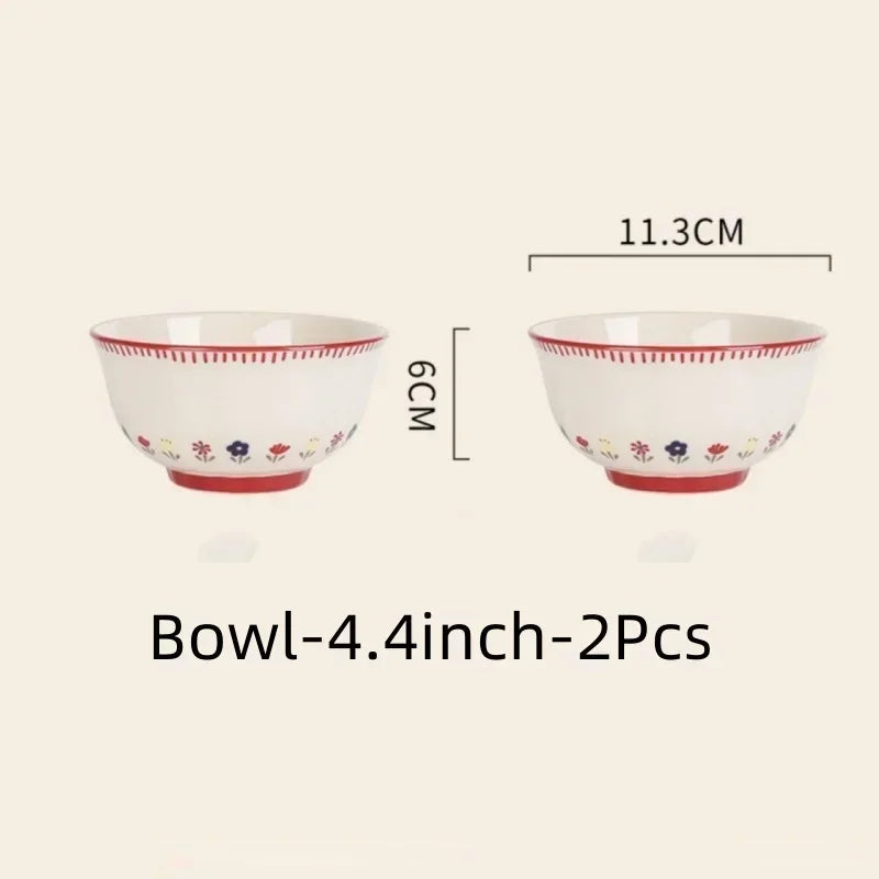 SOLECASA Ceramic Tableware Pastoral Style Rice Soup Bowl Fruit Salad Bowl Dish Pasta Dessert Plate Dinnerware Table Decoration
