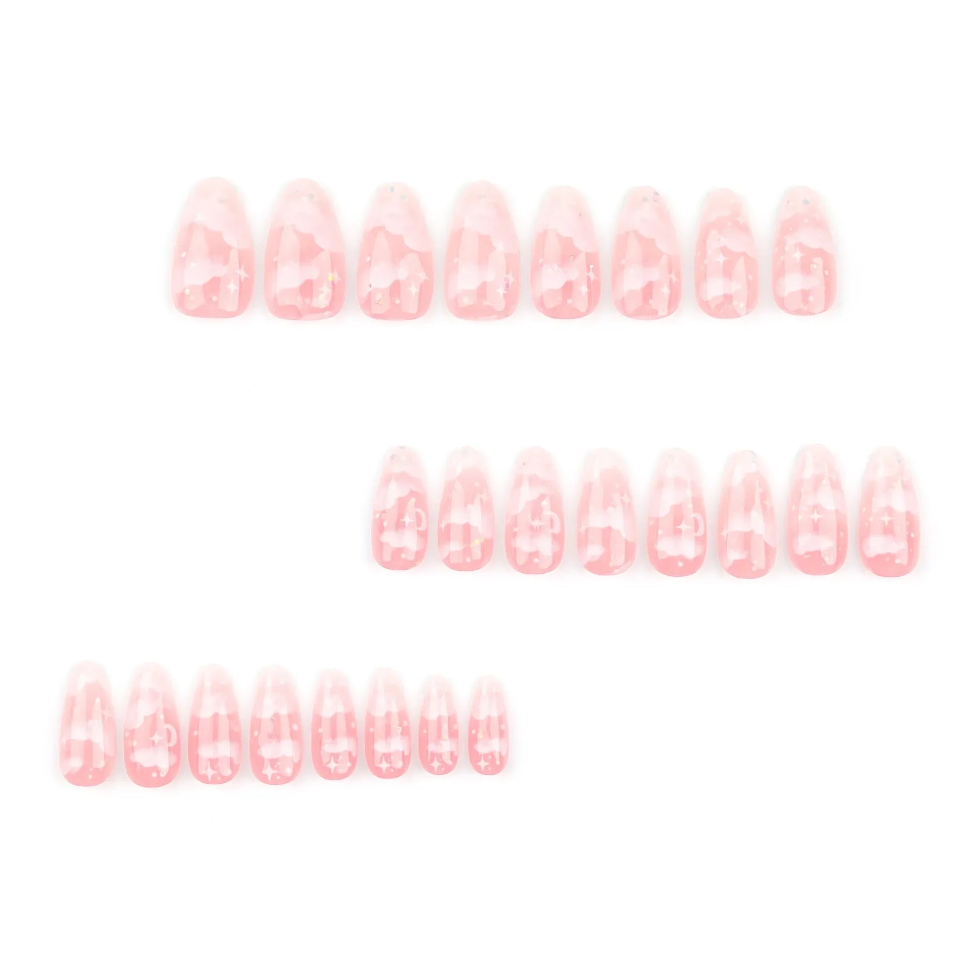 24Pcs Pink Cloud Sweet Star Moon Acrylic Nails Press on Almond Wearable Full Cover False Nails Art Tips Fingernail Beauty.