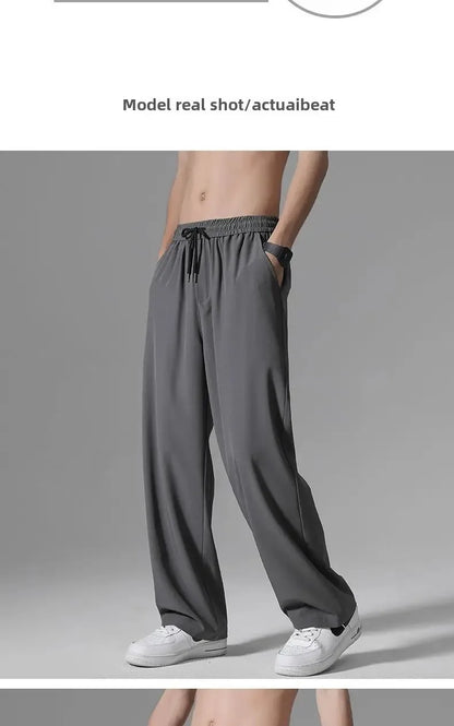Herren-Freizeithose mit lockerer Passform, ultradünn, vielseitig, gerades Bein, sportlich, drapiert, Eisseidenhose, Sommer, leicht