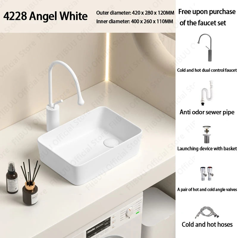 Rechteckiges silbergraues Porzellan-Keramikgefäßwaschbecken über der Theke, Toilette, Badezimmer-Schminktisch, Waschbecken, glasiertes weißes Waschbecken