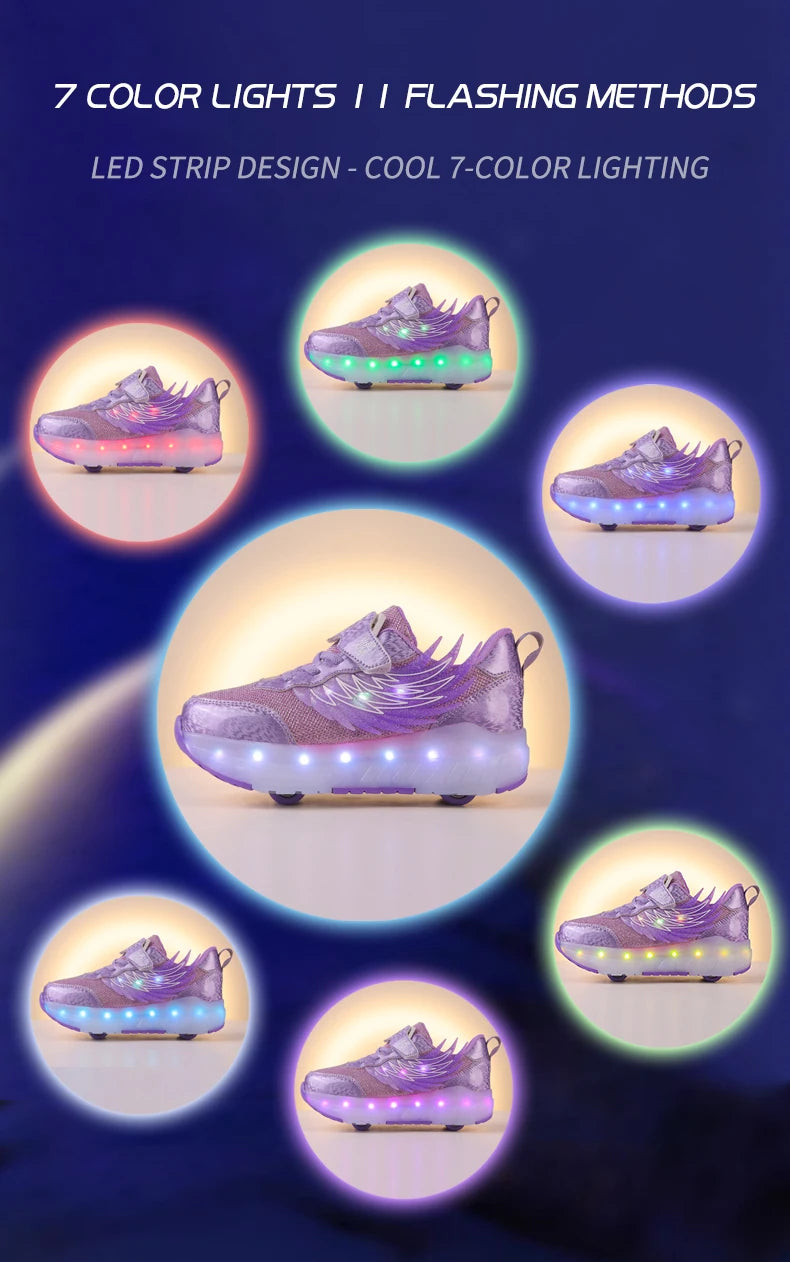 Boys Girls Roller Shoes LED Light Up USB Charging Children Roller Skate Casual Skateboarding Shoes Sports Shoes Kids Sneakers.