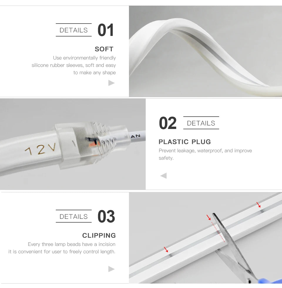 DC 12V Neon Light LED Strip Penetrable Wood Hand Sweep Touch Sensor Switch Dimmable Neon Rope Tube Lamp DIY Home Garden Decor.