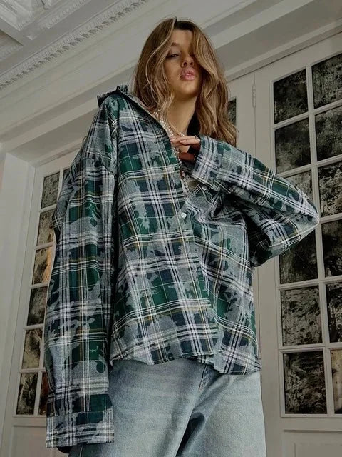 Women's Plaid Shirt Long Sleeve Retro Fashionable Loose Spring Autumn Design Top Street Casual Button Cardigan Blouses for Femal.