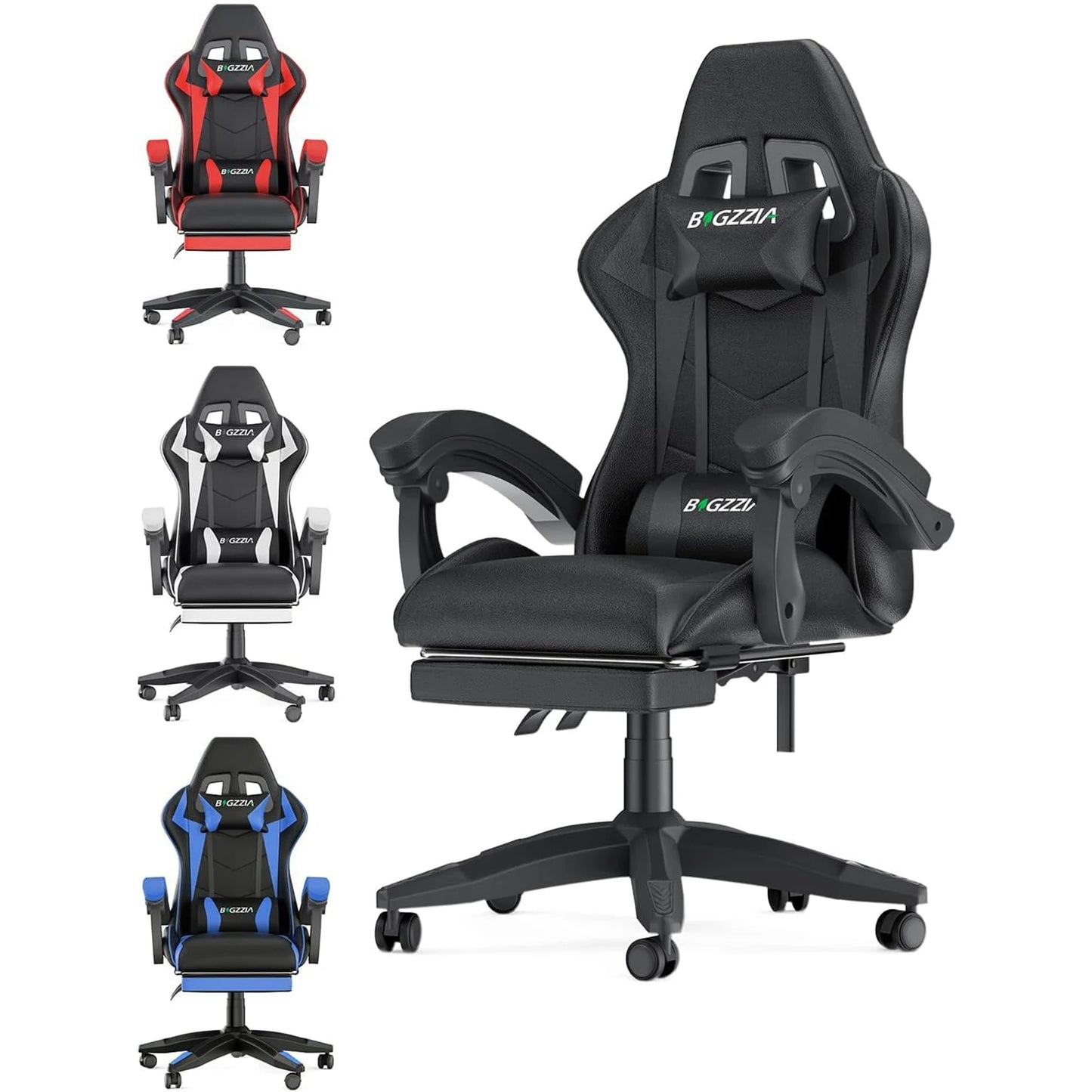 Gaming-Stuhl mit Fußstütze, ergonomischer Gaming-Stuhl mit Lendenkissen, Kopfstütze, Gaming-Stuhl, höhenverstellbarer Computerstuhl