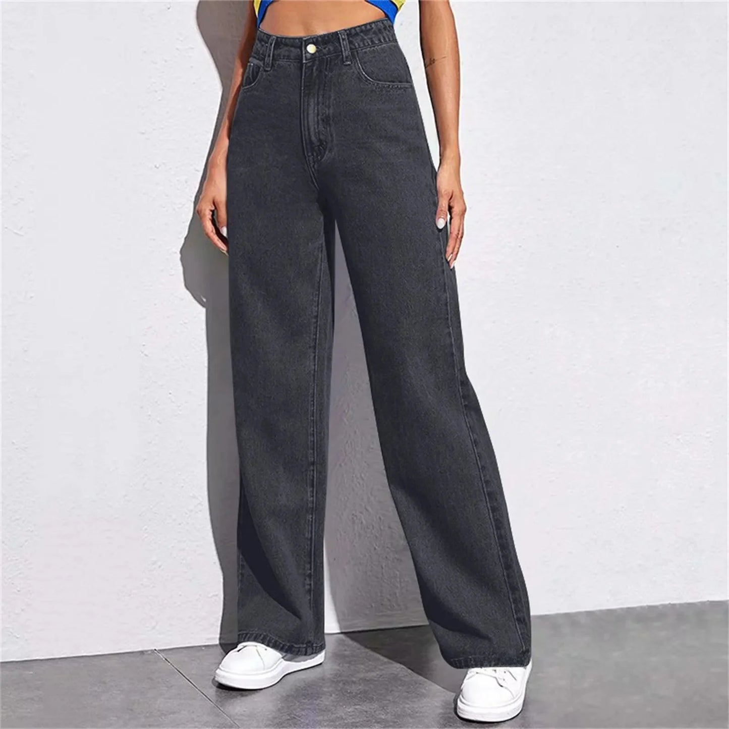 High Waist Wide Leg Jeans Women Summer New Slimming Floor Length Straight Retro American Drapey Loose Fit Casual Trousers.