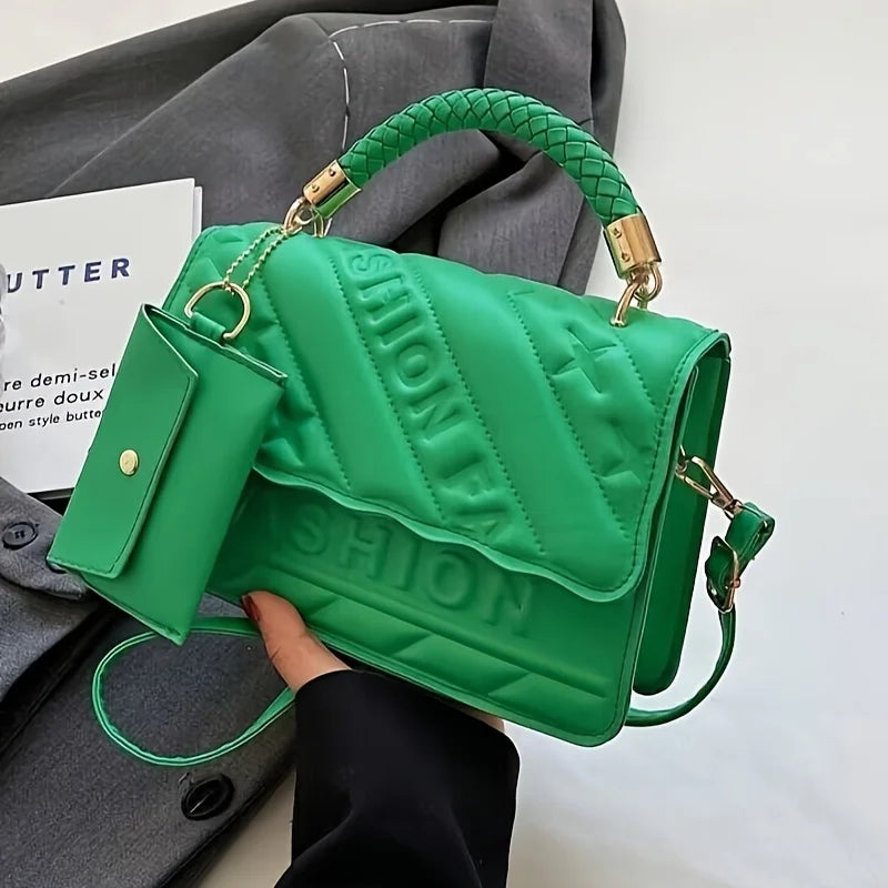 1pc Trendy Quilted Handbag with Adjustable Strap, Stylish Black Shoulder Purse for Women with Mini Coin Pouch, Crossbody Purse.