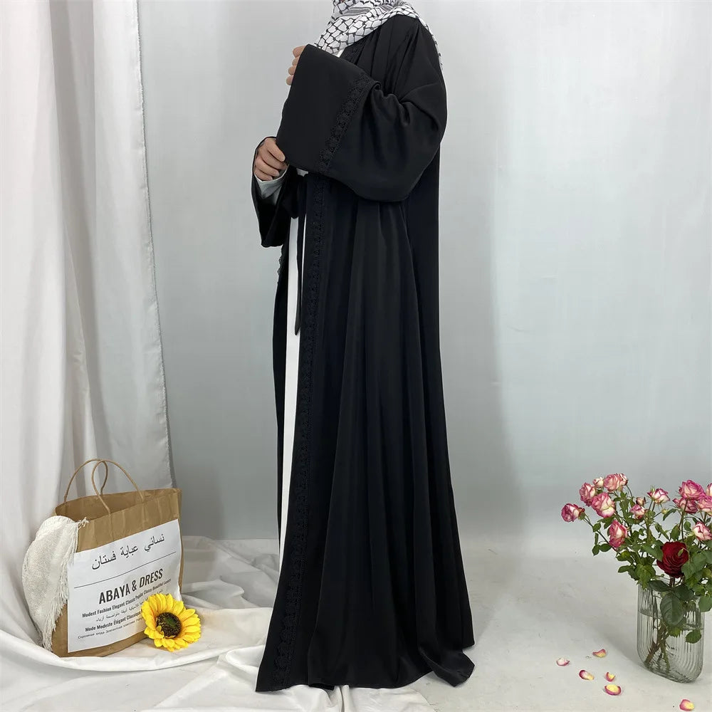 Ramadan Eid Mubarak Open Black White Muslim Modest Kimono Abaya Damen Dubai Islam Women Kebaya Kaftan Robe Femme Musulmane.