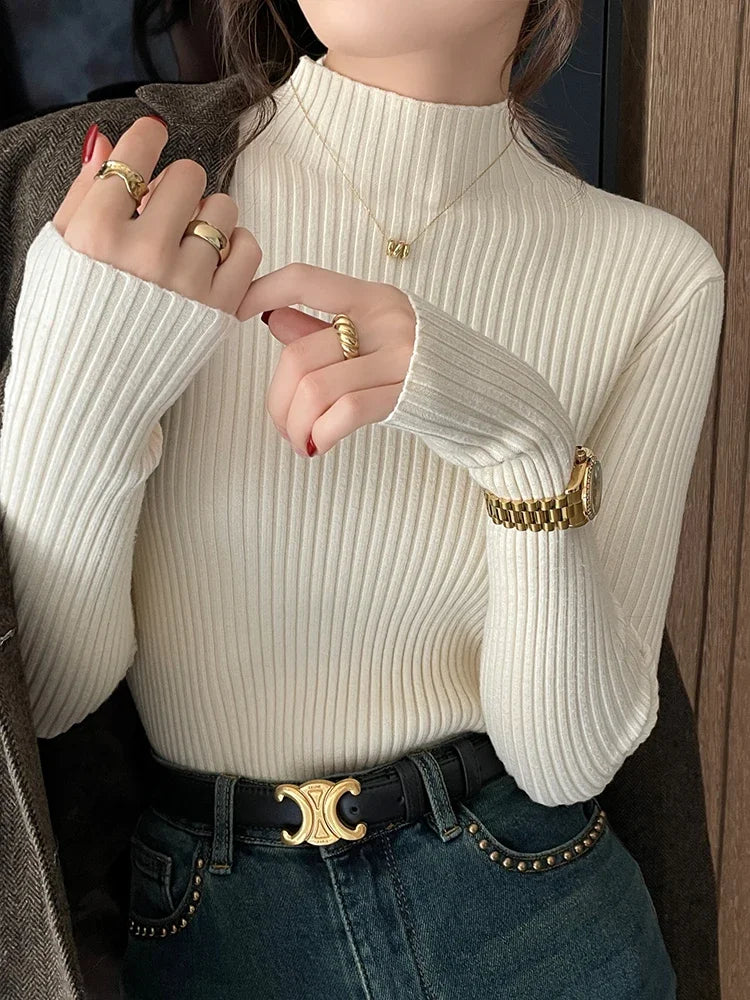 Women Long Sleeve Casual Turtleneck Warm Basic Sweater Chic Autumn Winter 2025 Pullovers Knit Jumpers Solid Color Slim Tops
