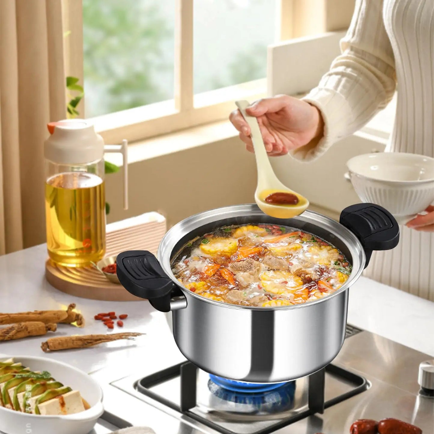 Portable Pressure Cooker Fast Cooking Stew Pot Pressure Cooker Stainless Steel Fast Cooking Multifunctional Kitchen Accessories.