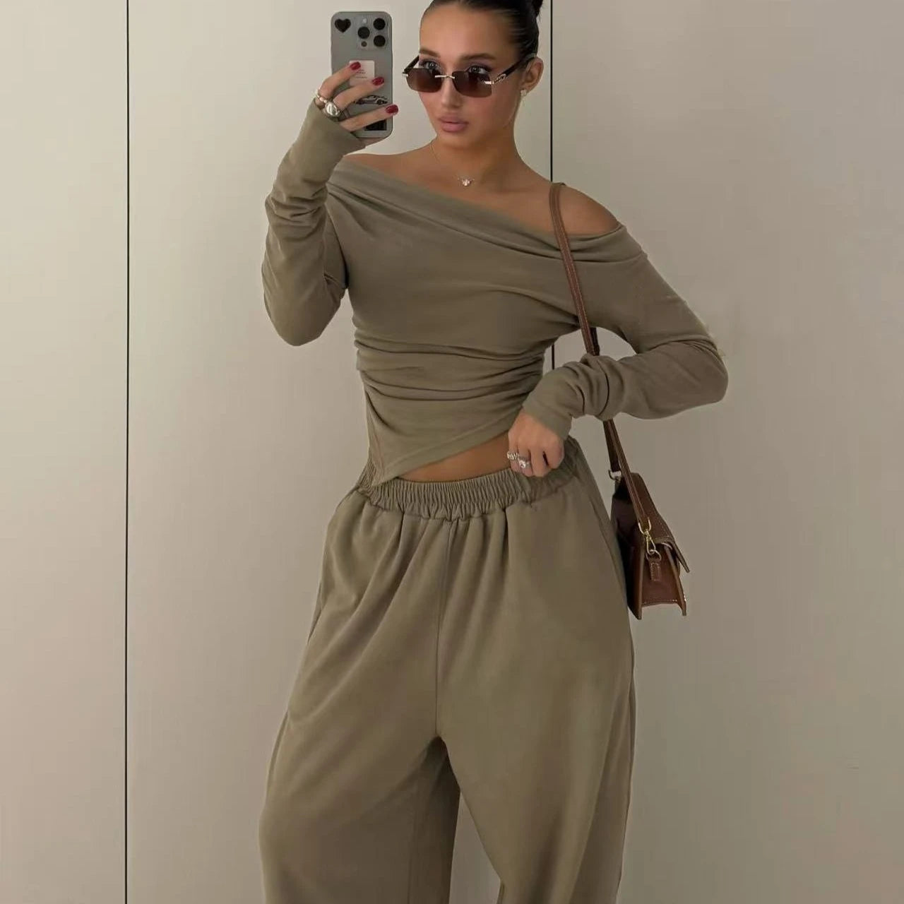 Autumn Winter Casual Pant Sets for Women Sexy Off The Shoulder Top and Long Pant Outfits Fashion Irregular Two Piece Set 2025.