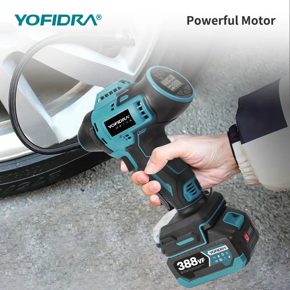 YOFIDRA Aufblasbare Elektrische Luftpumpe Digital Display Auto Reifen Inflator Automatische Luft Inflator Power Tool Für Makita Batterie Pin