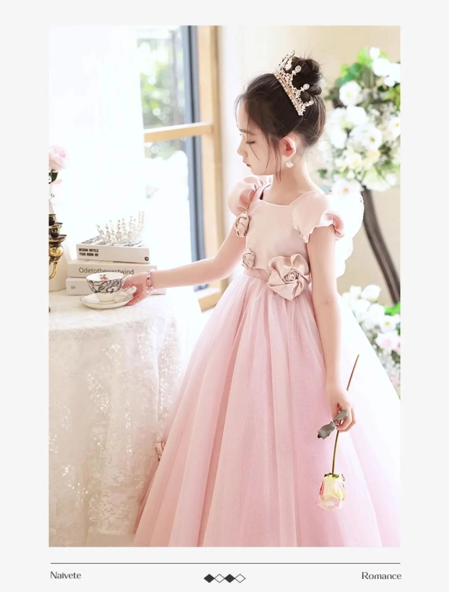 Elegantes Mädchen Flauschiges Spitzenkleid Prinzessin Tüllkleid Geburtstag Hochzeit Kostüme Vestidos Mädchen Performance Party Outfit für Kinder.
