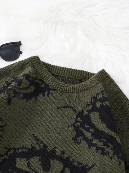 New Popular Autumn and Winter Abstract Eye Jacquard Pattern Pullover Sweater Casual Round Neck Knitted Men's Pullover.