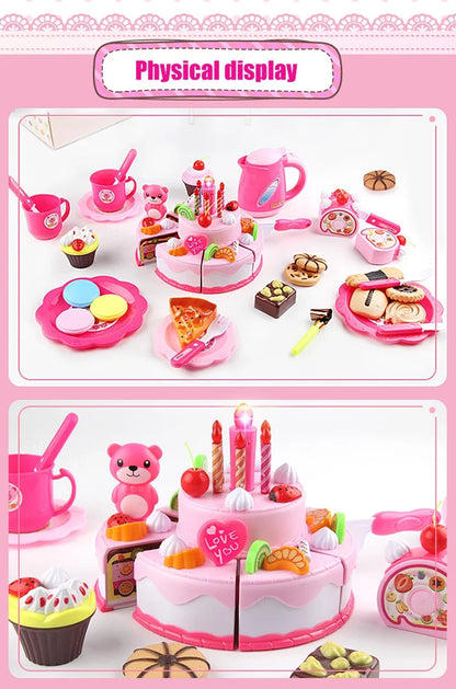 Pretend Play Tea Set Utensils Cut Kids Play House Birthday Cake Toys Children Toy Food Cake Model Girl Simulation Kitchen Coffee.