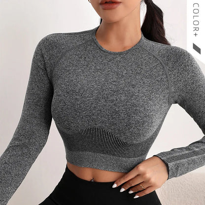 Woman Sports Workout Yoga Top Knitted Shirt Seamless Athletic Crop Top  Long Sleeve Workout Tops for Women Fashion Gym Clothes.