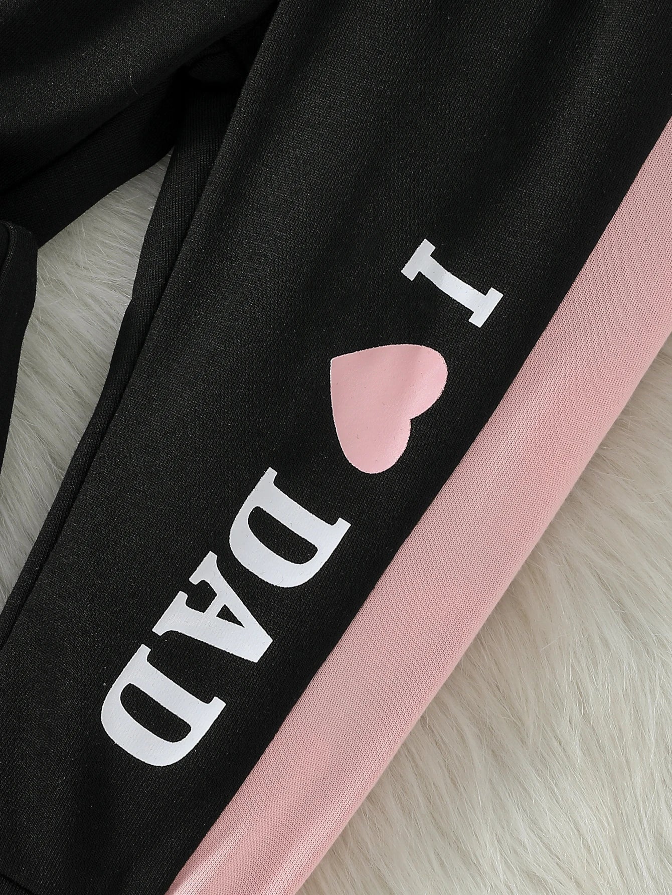 2-Piece Set Baby Girl Fall Casual Black Printed Letter &Heart Pure Color Long-Sleeved Hooded Sweatshirt &Pants Suit Clothes.